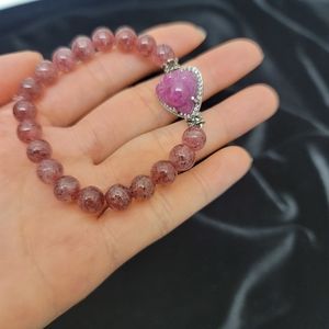 Grade A Strawberry Quartz Crytal bracelet with lucky Ruby spider charm